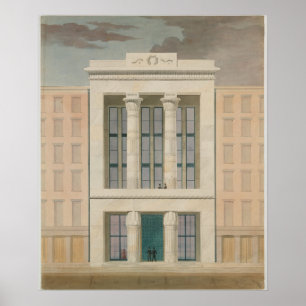 Vintage Retro Architecture Drawing Building Facade Poster