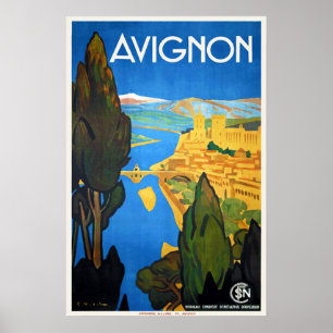 Vintage Retro Art Deco French Travel Avignon Poster