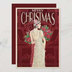 Vintage Retro Art Deco Woman Christmas Holiday Card
