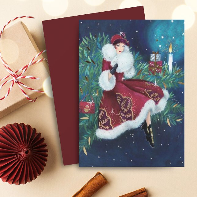 Vintage Retro Art Deco Woman Christmas Holiday Card (Creator Uploaded)
