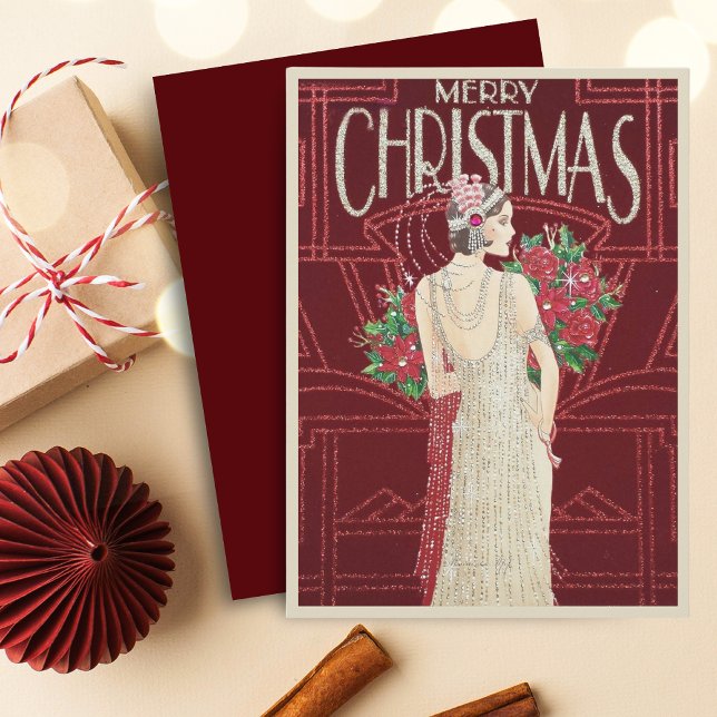Vintage Retro Art Deco Woman Christmas Holiday Card (Creator Uploaded)