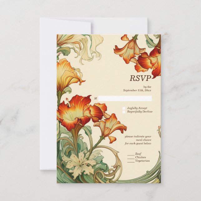 Vintage Retro Art Nouveau Botanical RSVP (Front)