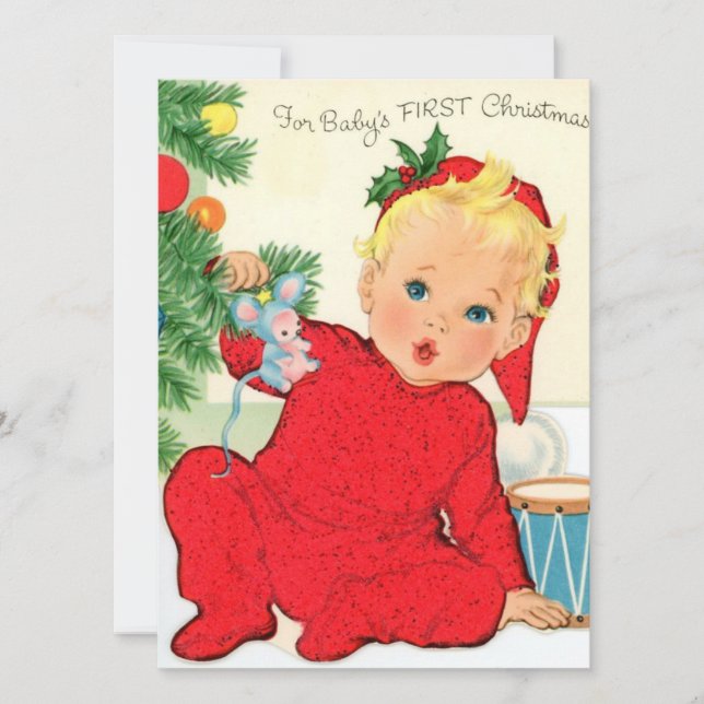 Vintage Retro Baby's First Christmas Holiday Card (Front)