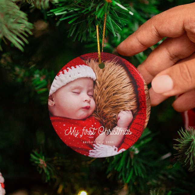 Vintage retro Baby's First Christmas photo Ceramic Tree Decoration (Creator Uploaded)
