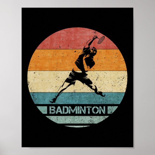 Vintage Retro Badminton Player Silhouette Sunset F Poster (Front)
