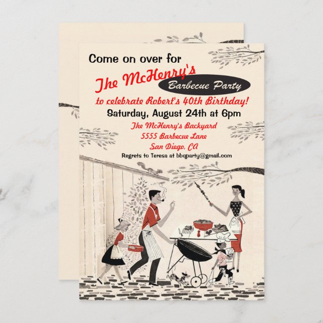 Vintage Retro Barbecue Party Invitation (Front/Back)