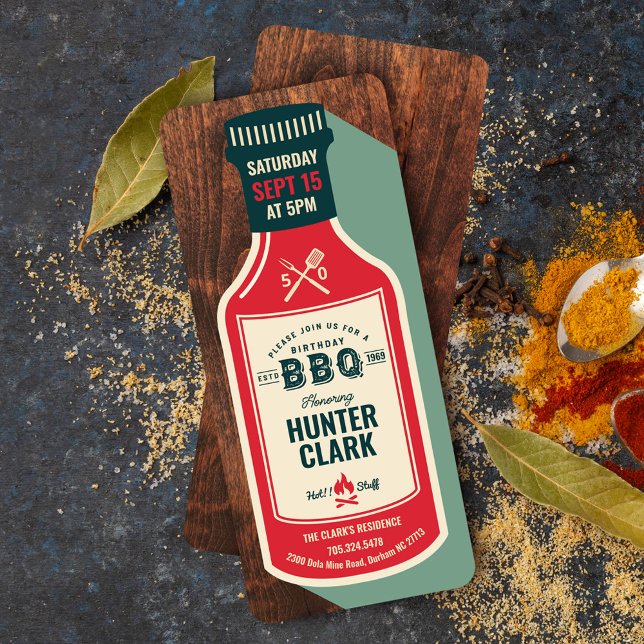 Vintage Retro Barbeque Sauce Bottle Birthday Invitation (Creator Uploaded)