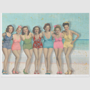 Vintage Retro Beach Ladies Having Fun in Swimsuits Tissue Paper