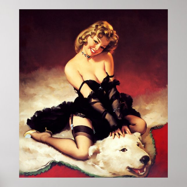 Vintage Retro Bear Facts Pin-up Girl Poster (Front)
