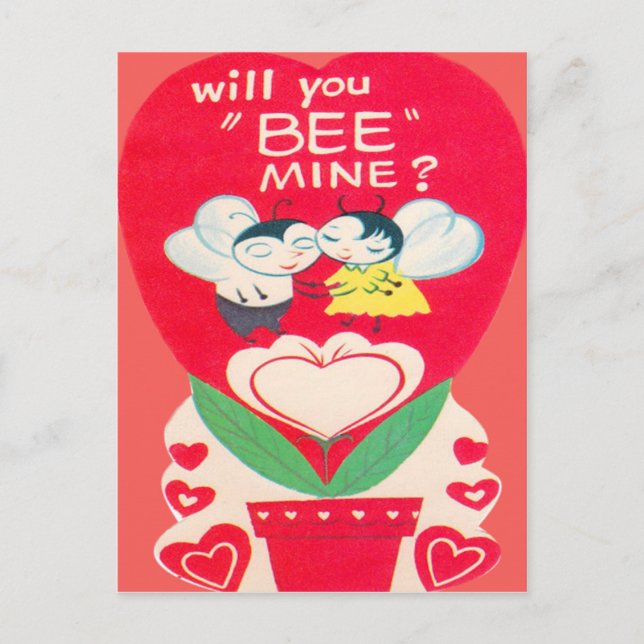 Vintage Retro Bee Couple Valentine Card (Front)