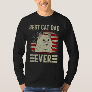 Vintage Retro Best Cat Dad Ever American Flag For  T-Shirt