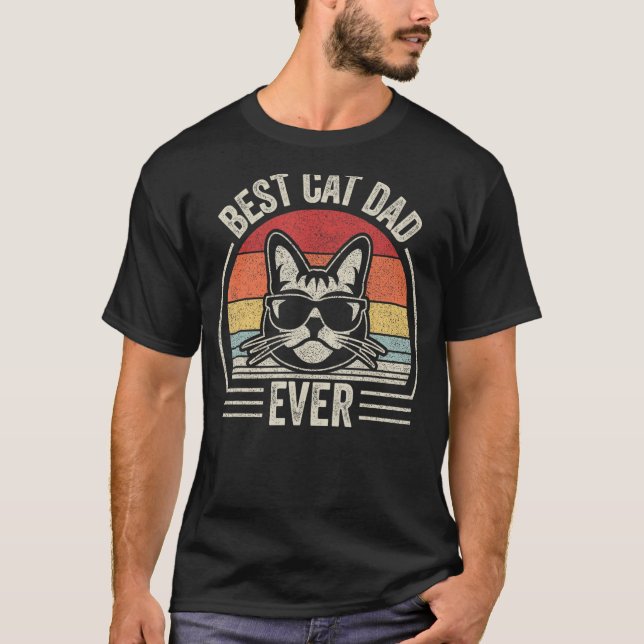 Vintage Retro Best Cat Dad Ever T-Shirt (Front)