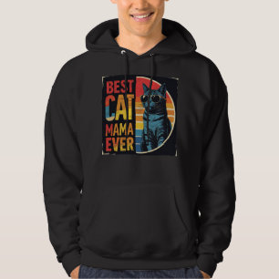 Vintage Retro Best Cat Mama Ever Funny Cat Lover M Hoodie