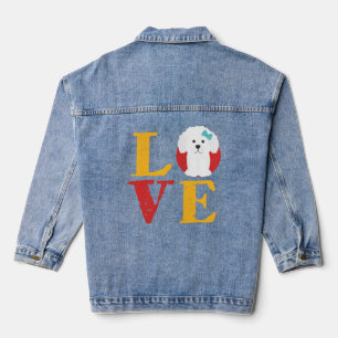 Vintage Retro Bichon Frise Puppy Love Cute Dog Denim Jacket