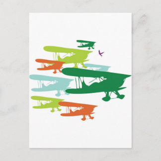 Vintage Retro BiPlane Lonely Sparrow Aeroplane Des Postcard
