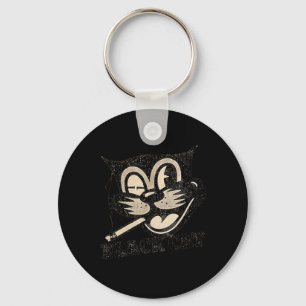 Vintage Retro Black Cat Smoking Halloween Gift Key Ring