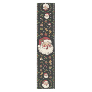 Vintage Retro Black Santa Christmas Short Table Runner