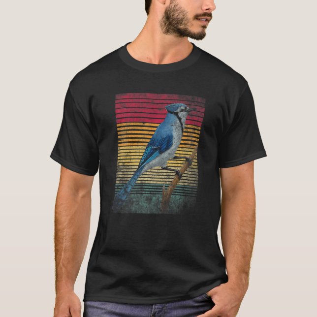 Vintage Retro Blue Jay Bird T-Shirt (Front)