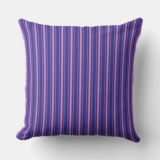 Vintage Retro Blue Pink Ticking Stripe Pinstripe Cushion (Front)