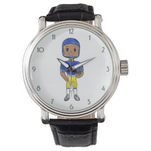 vintage retro blue yellow football player simple watch
