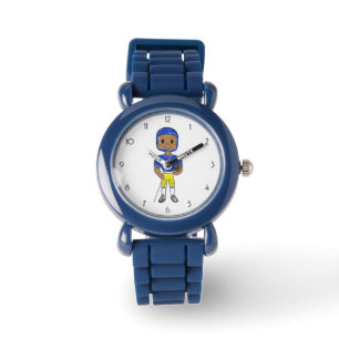 vintage retro blue yellow football player simple  watch