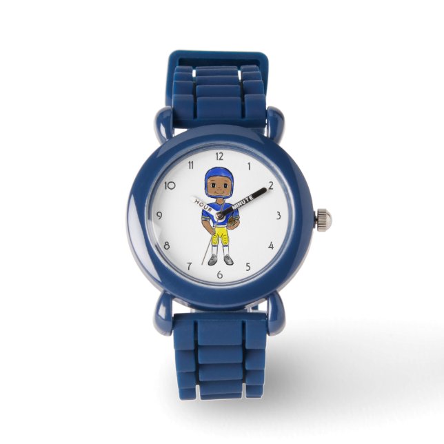 vintage retro blue yellow football player simple  watch (Front)