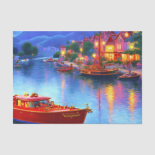 Vintage Retro Boats in the Quaint Village Tissue Paper