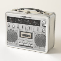 Vintage Retro Boombox Personalised Name Lunch Box