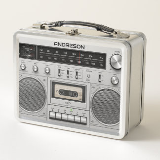 Vintage Retro Boombox Personalised Name Lunch Box
