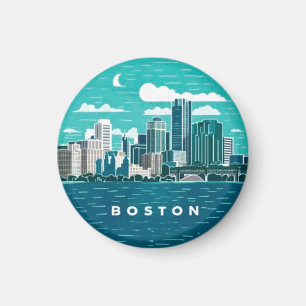 Vintage Retro Boston City Skyline, Boston City Magnet