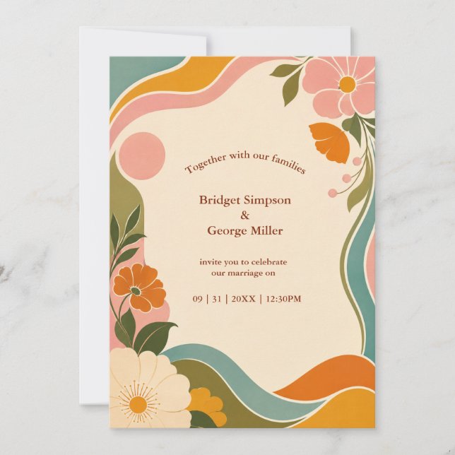 Vintage Retro Botanical Wedding Blooms Invitation (Front)