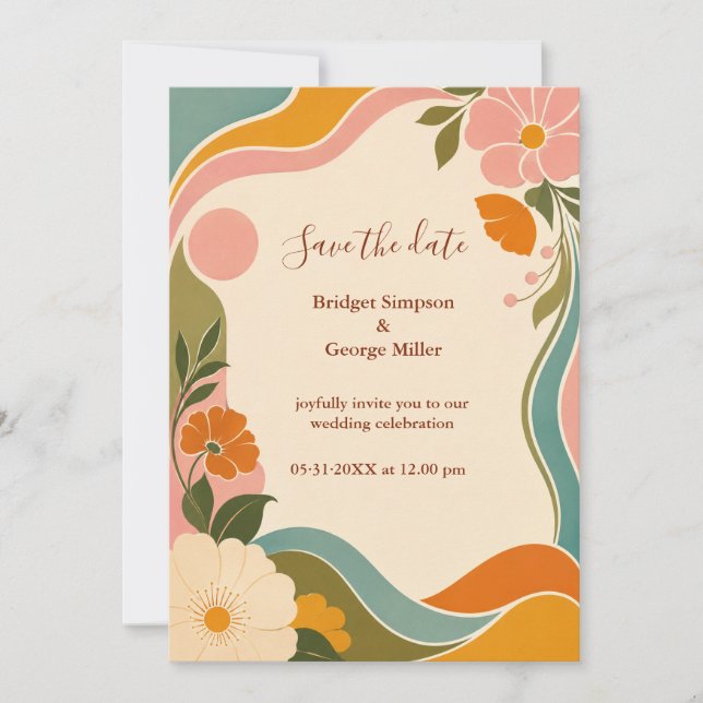 Vintage Retro Botanical Wedding Blooms Invitation (Front)
