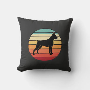 Vintage Retro Boxer Dog Sunset Silhouette Cushion