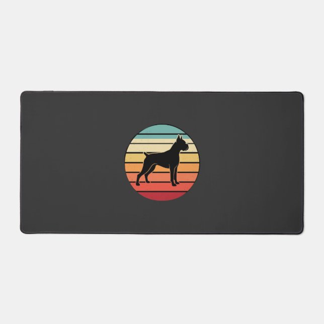 Vintage Retro Boxer Dog Sunset Silhouette Desk Mat (Front)