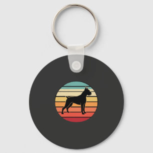 Vintage Retro Boxer Dog Sunset Silhouette Key Ring