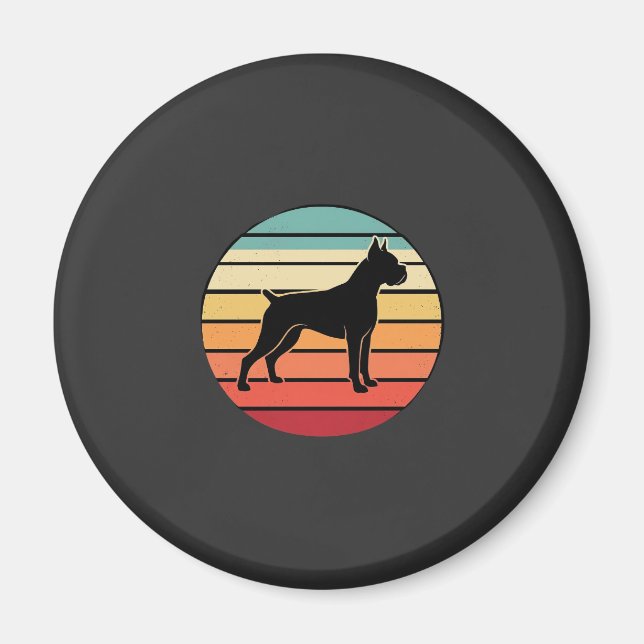 Vintage Retro Boxer Dog Sunset Silhouette Magnet (Front)