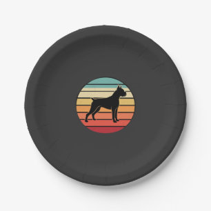 Vintage Retro Boxer Dog Sunset Silhouette Paper Plate