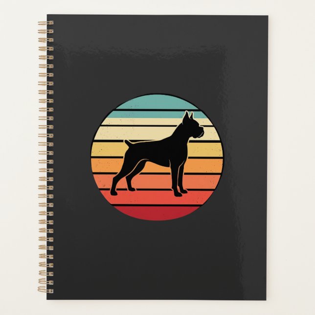 Vintage Retro Boxer Dog Sunset Silhouette Planner (Front)