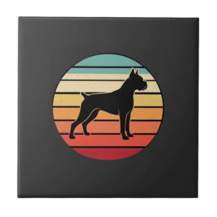 Vintage Retro Boxer Dog Sunset Silhouette Tile