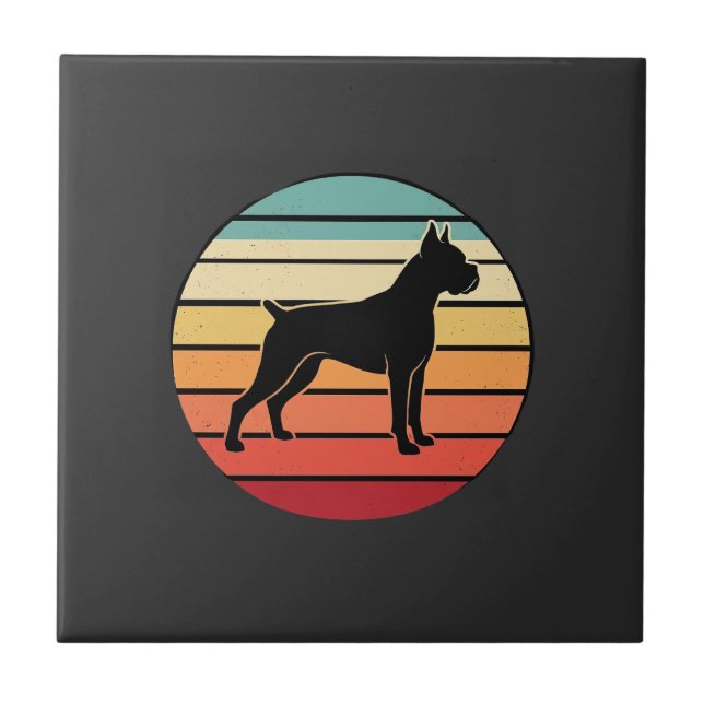 Vintage Retro Boxer Dog Sunset Silhouette Tile (Front)
