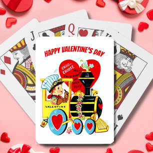 Vintage Retro Boy on Train Valentine's Day Playing Cards