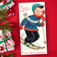 Vintage Retro Boy Skiing Cute Custom Christmas