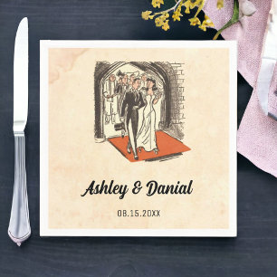 Vintage Retro Bride Groom Old Comic Book Wedding Napkin