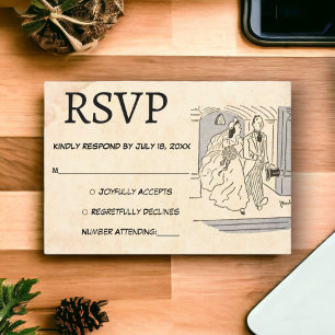 Vintage Retro Bride Groom Old Comic Rustic Wedding RSVP Card