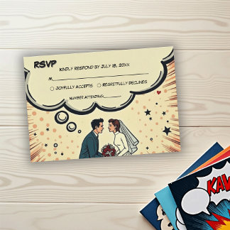 Vintage Retro Bride & Groom Pop Art Comic Wedding RSVP Card