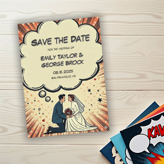 Vintage Retro Bride & Groom Pop Art Comic Wedding Save The Date