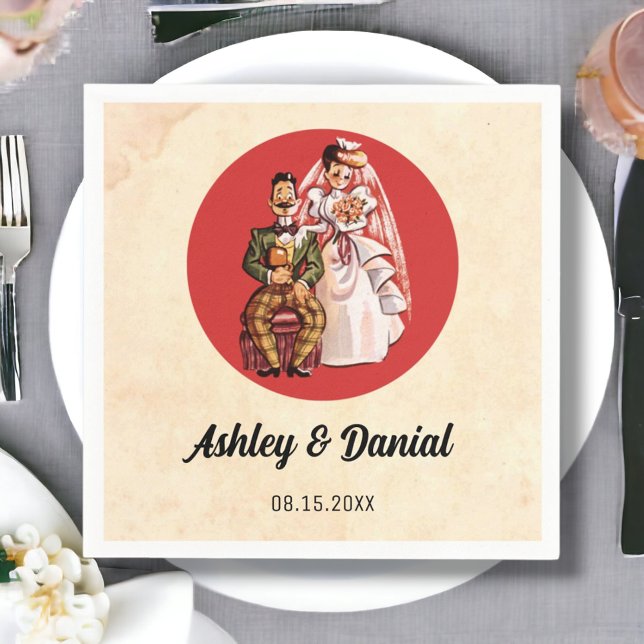 Vintage Retro Bride Groom Rustic Classic Wedding Napkin (Creator Uploaded)