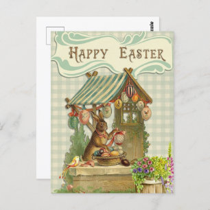 Vintage Retro Bunny with Easter Eggs Postcard