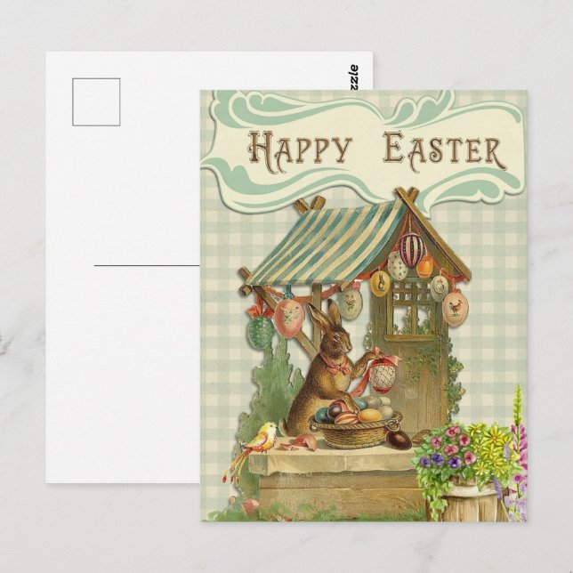 Vintage Retro Bunny with Easter Eggs  Postcard (Front/Back)