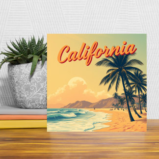 Vintage Retro California Beach Travel Card Tile